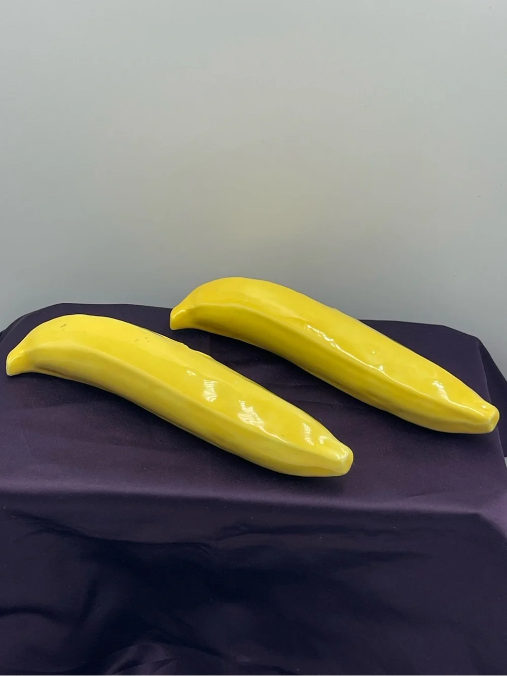 Mid Century Modern Murano Style Handblown Art Glass: 2 Faux Fruit Yellow Bananas